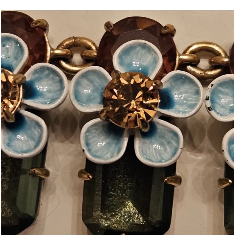 J.Crew Women’s Floral Drop Necklace - Blue & Olive Crystal Accents - Picture 3 of 6